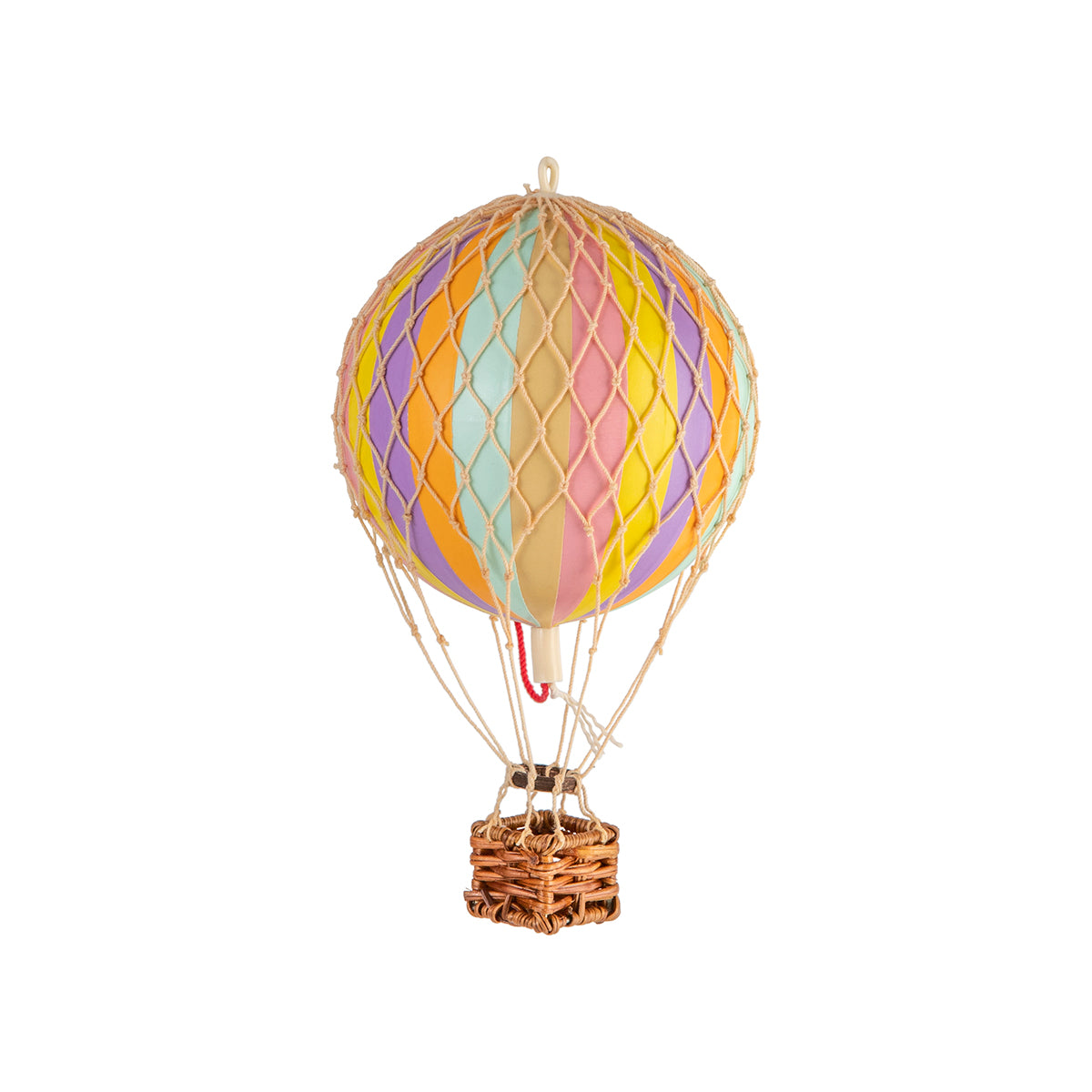 Embark on a whimsical journey in a Wonderen Extra Small Hot Air Balloon with a wicker basket produced by Wonderen Stroopwafels.