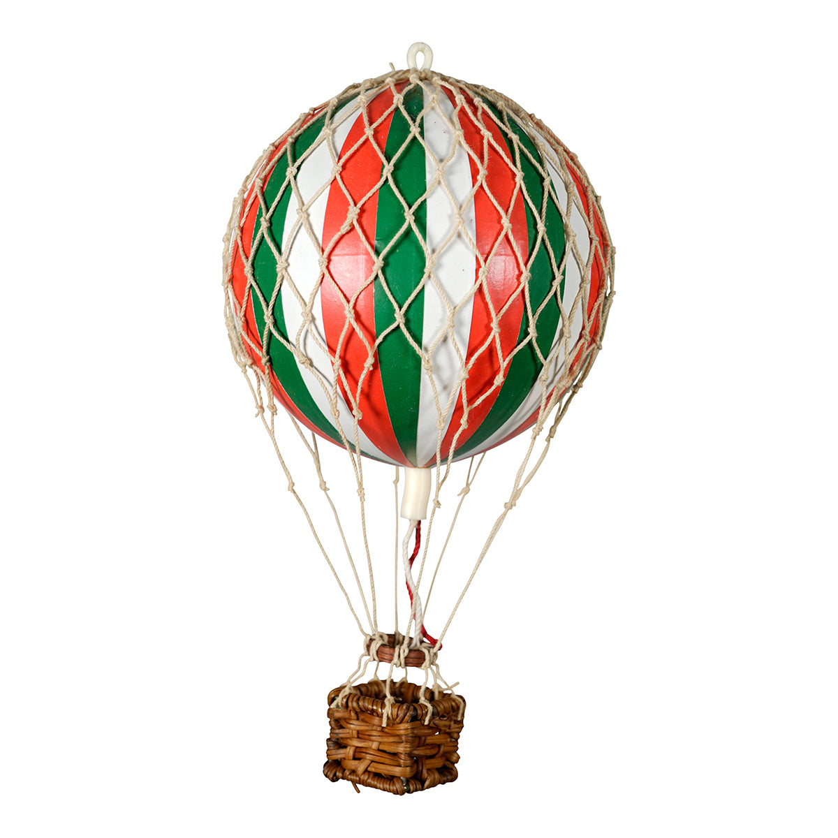 Embark on a whimsical journey through the skies aboard a Wonderen Extra Small Hot Air Balloon - Floating The Skies adorned with vibrant red, green, and white stripes from Wonderen Stroopwafels.