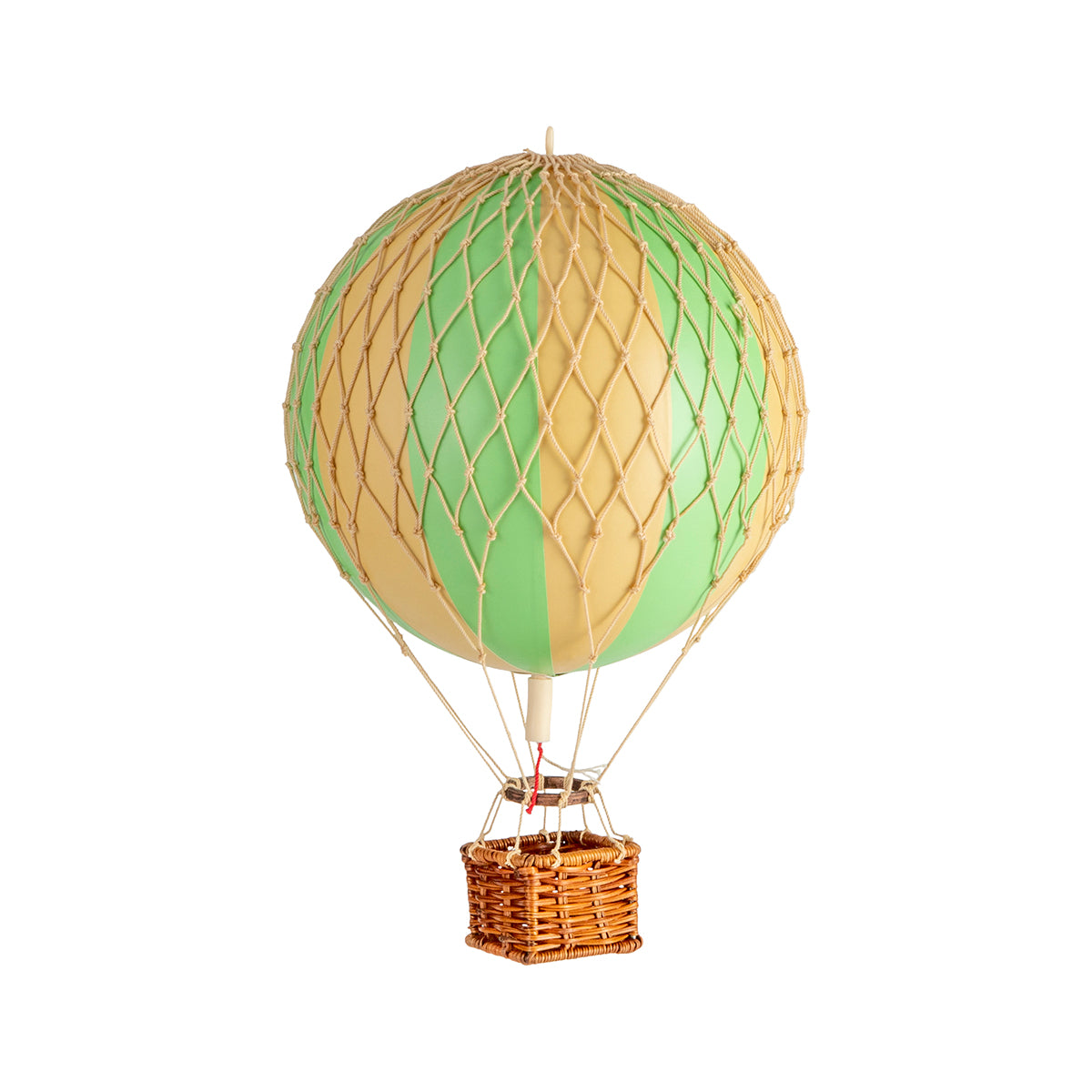 A Wonderen Small Hot Air Balloon - Travels Light with a basket, showcasing the intersection of science and nature through its green and brown design.
