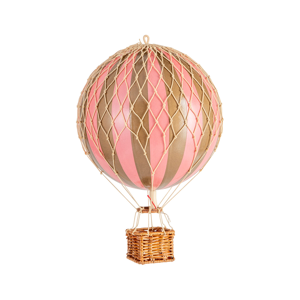 A Wonderen Small Hot Air Balloon - Travels Light in pink and brown floats against a white background.