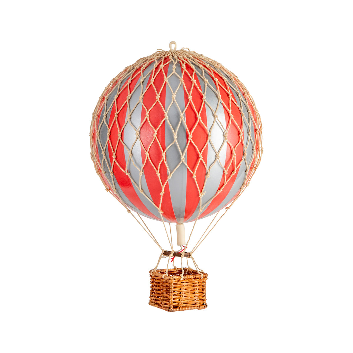 A Wonderen Small Hot Air Balloon - Travels Light in red and white floats against a plain white background.