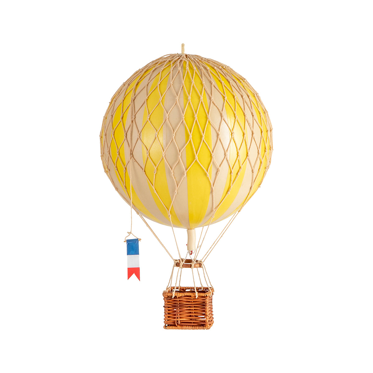 A quirky Wonderen Small Hot Air Balloon - Travels Light with a wicker basket.