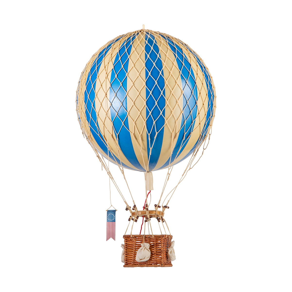Soar to new heights with a unique perspective as you embark on a journey in the Wonderen Medium Hot Air Balloon - Royal Aero. Picture a mesmerizing scene of a blue and white Wonderen hot air balloon gracefully floating against the sky.