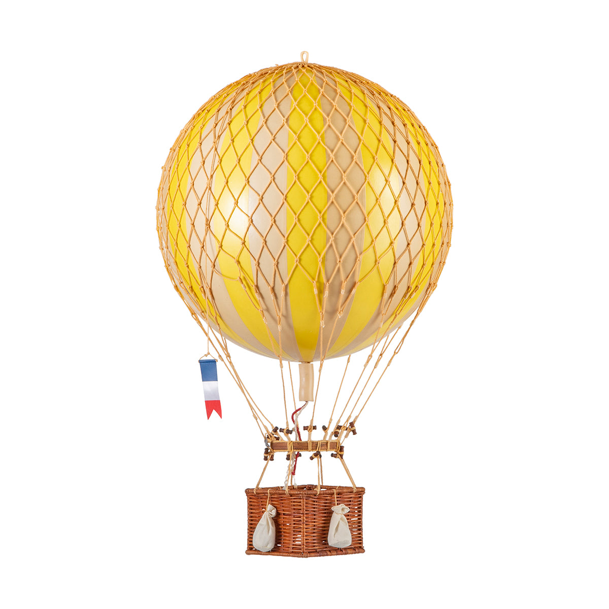 A unique perspective of a Wonderen Medium Hot Air Balloon - Royal Aero, soaring to new heights against a white background, offered by Wonderen Stroopwafels.
