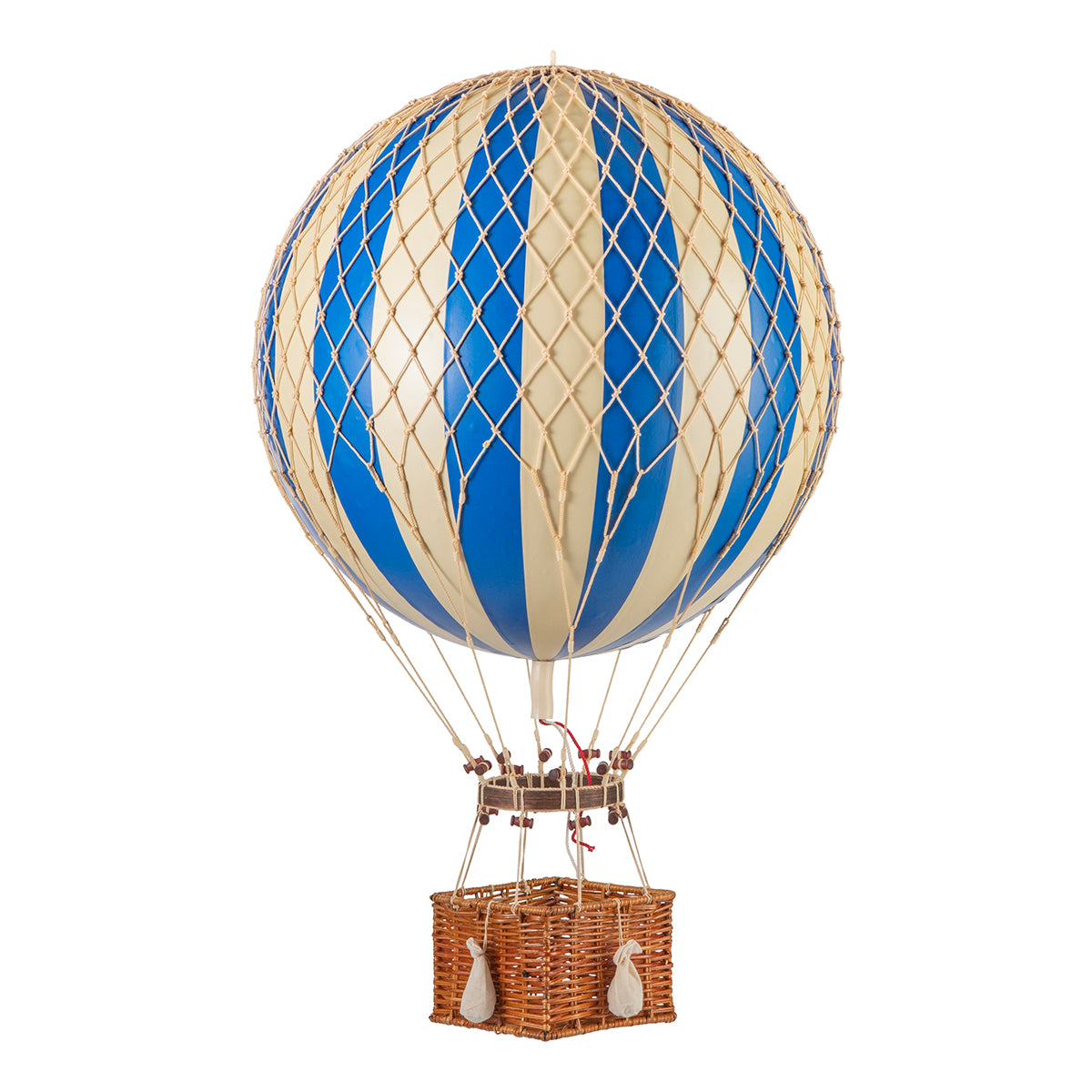 A blue and white Wonderen Large Hot Air Balloon - Jules Verne decoration on a white background.